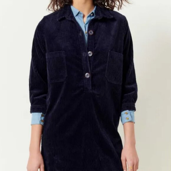 Sessun Gihan Navy Blue Corduroy Shirtdress - Picture 1 of 7